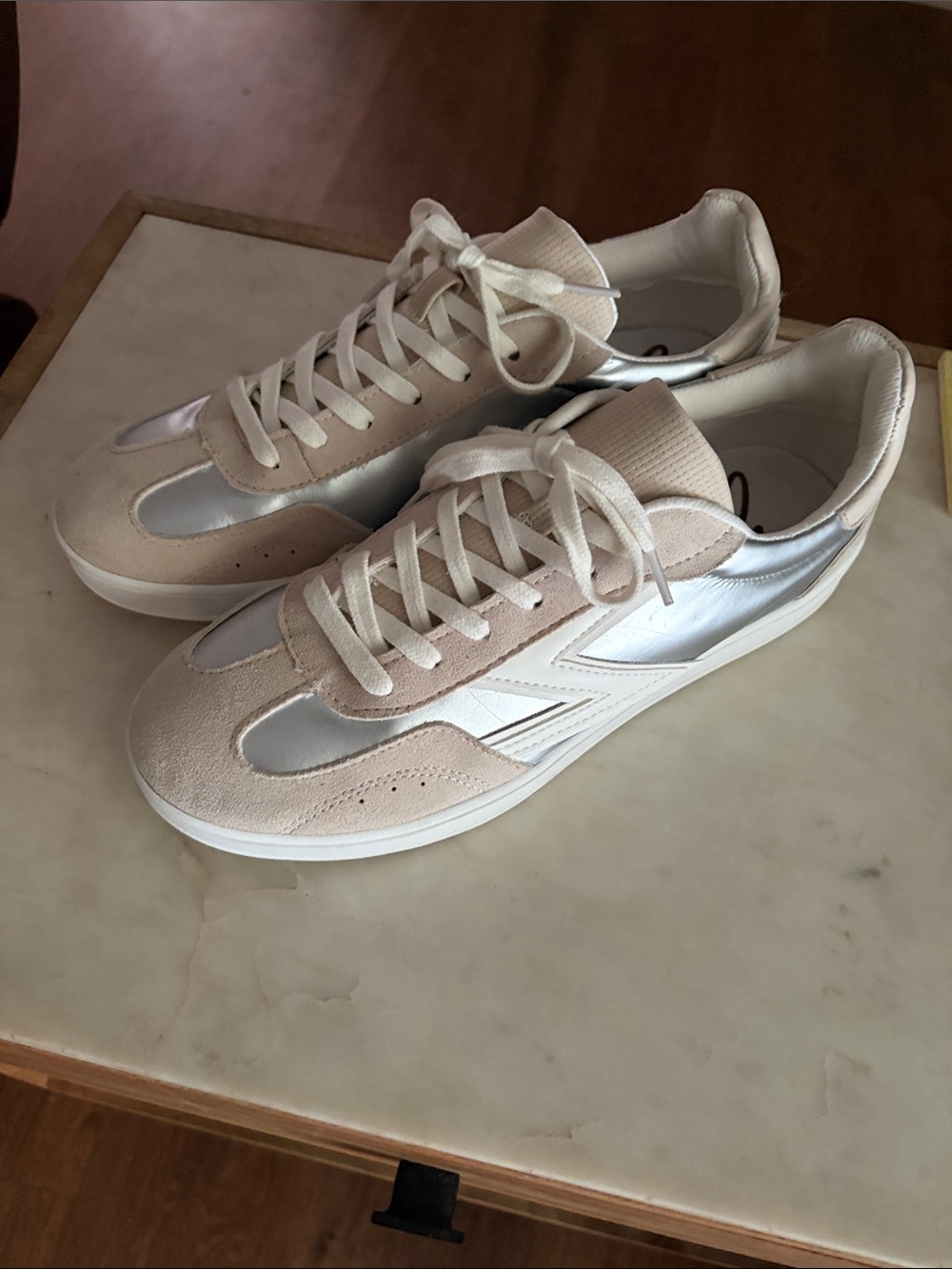 Zodiac Women's Beige and Silver Suede-Trim Sneakers